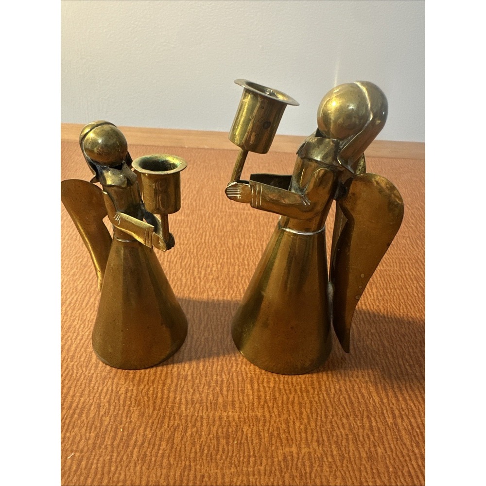Vintage Set of 2‎ Brass Angel Candle Holders Mexico
